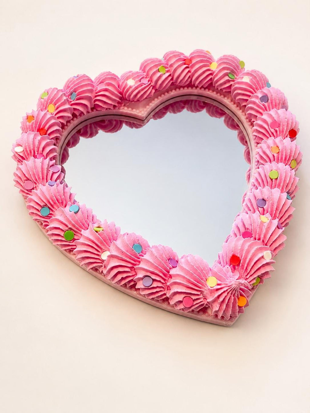 Fake Cake Mirror Pink Heart with Sprinkles