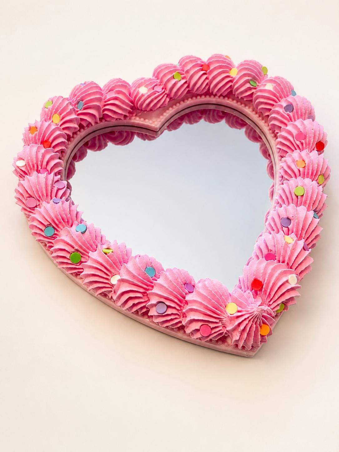 Fake Cake Mirror Pink Heart with Sprinkles