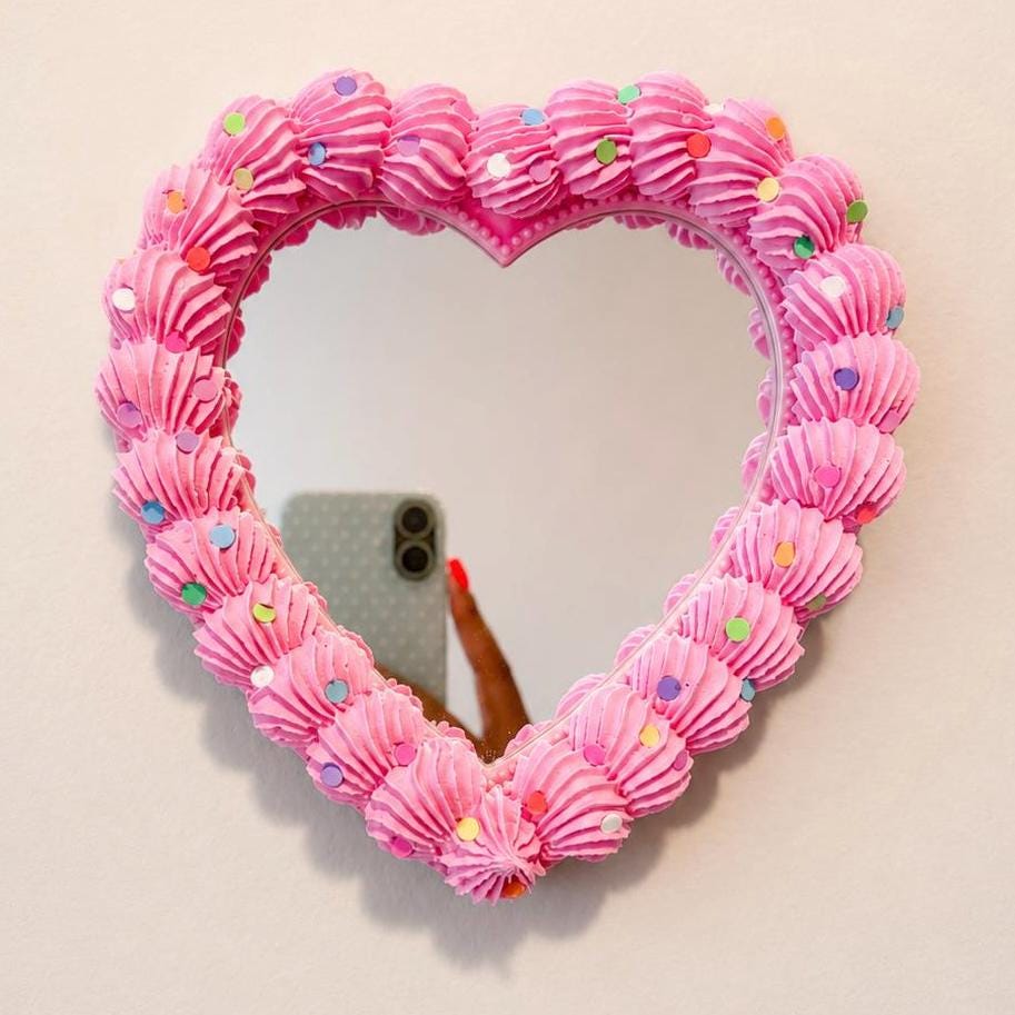 Fake Cake Mirror Pink Heart with Sprinkles
