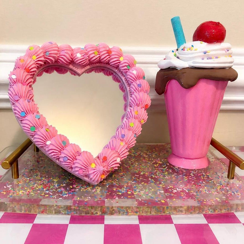 Fake Cake Mirror Pink Heart with Sprinkles