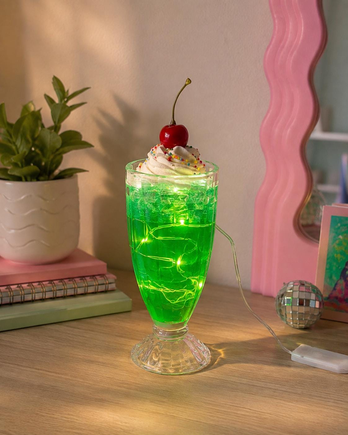Resin Soda Float Night Light: Faux Ice Cream, Cherry, Sprinkles