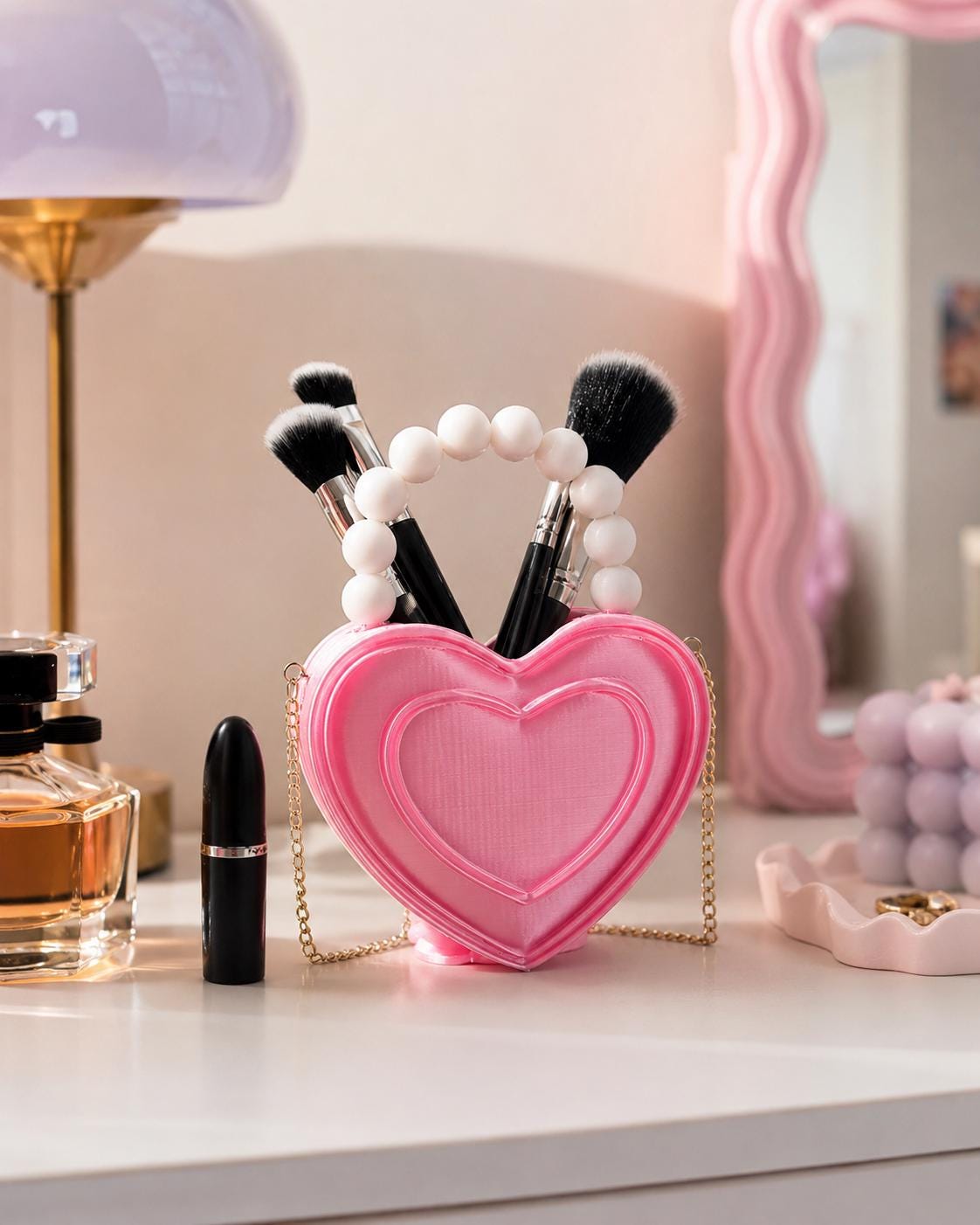 Heart Shaped Purse Pen Holder, Makeup Brush Container and Desk Organizer