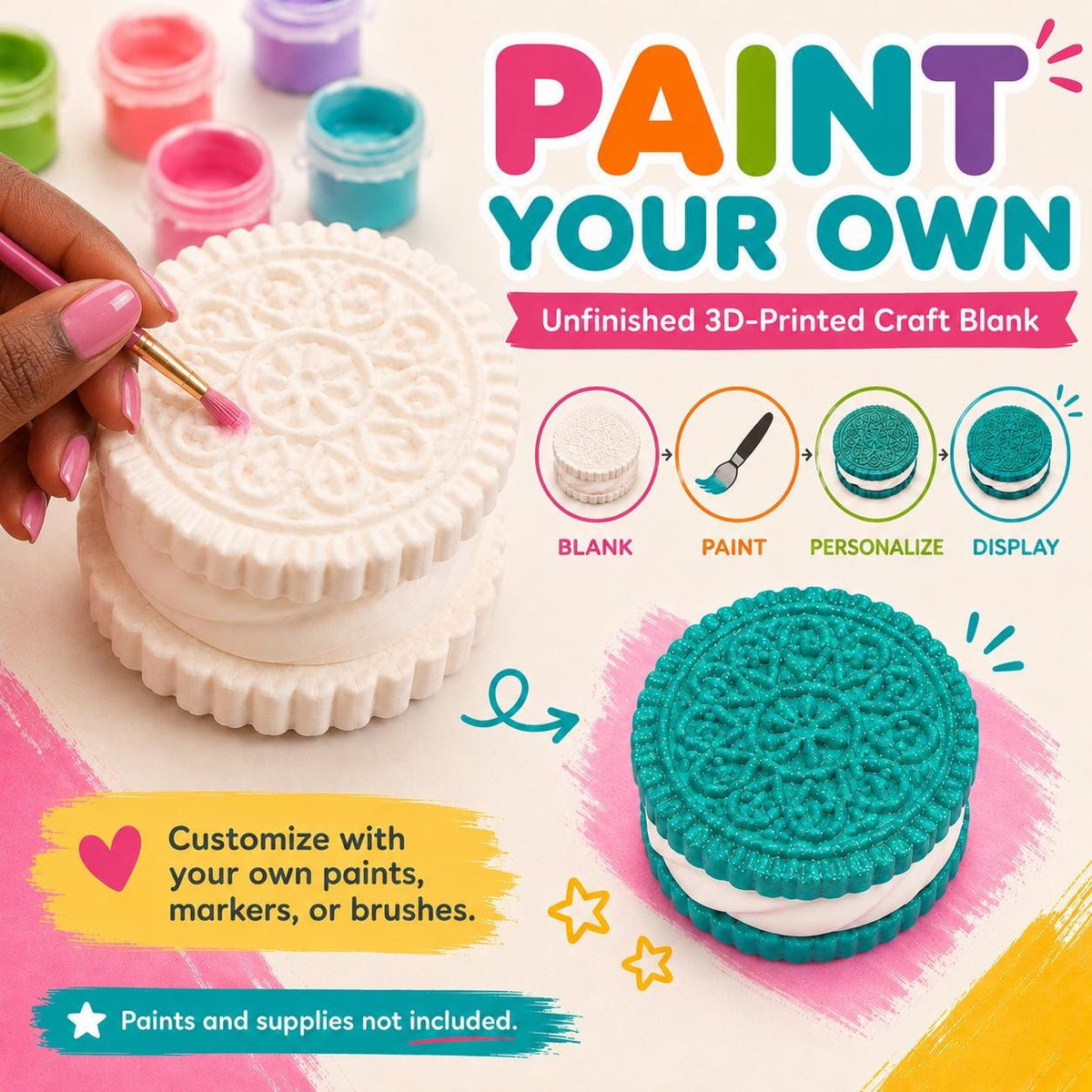 Paint Your Own Sandwich Cookie | 3D Printed Craft Blank | 3 and 6 Inch Size