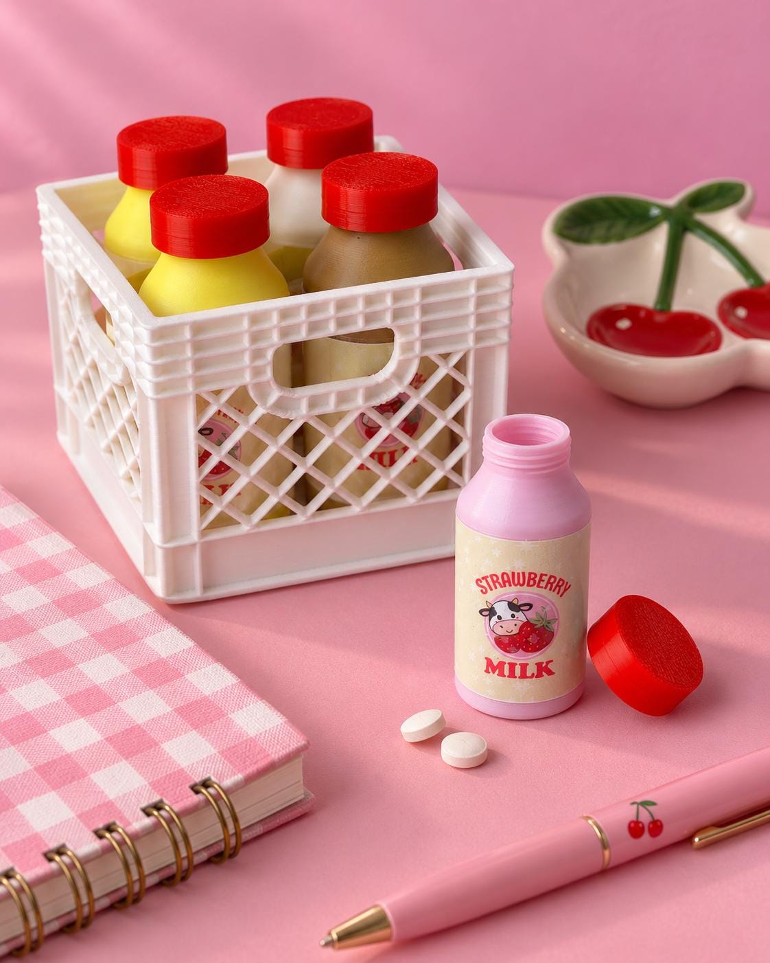 Pill Holder with Keychain | Bottle of Milk Medicine Organizer and Container Multiple Options Available