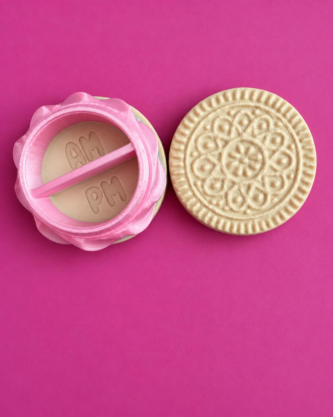 Pill Container Large Sandwich Cookie | AM PM Medicine Holder Organizer
