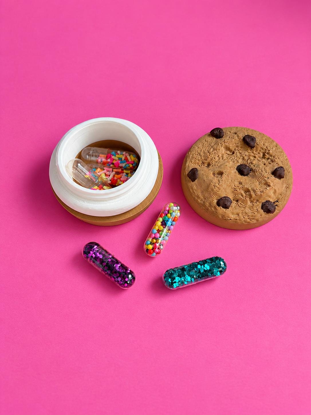Chocolate Chip Cookie 7 Day Pill Organizer – Weekly Medication Case with Individual Containers