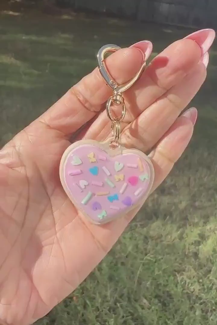 Heart Shaped Sugar Cookie Keychain | Purse Charm with Clay Sprinkles