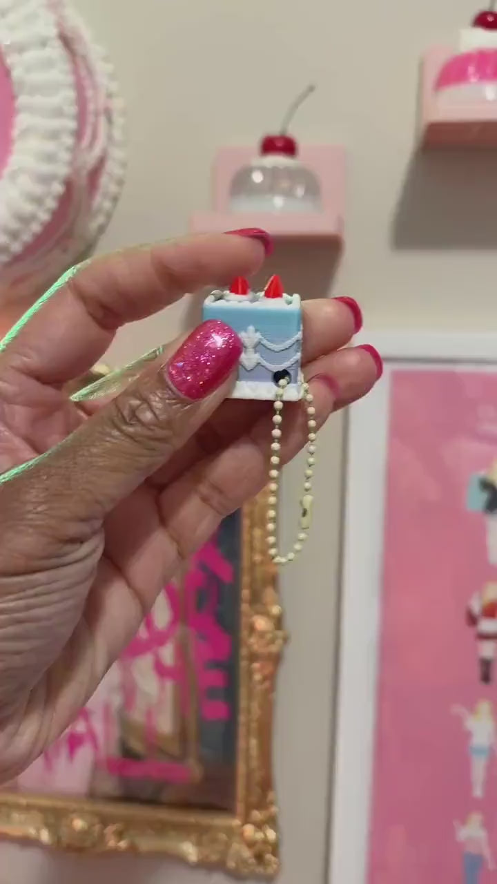 Mini Square Fake Cake Keychain with Strawberries  | Mechanical Fidget Clicker